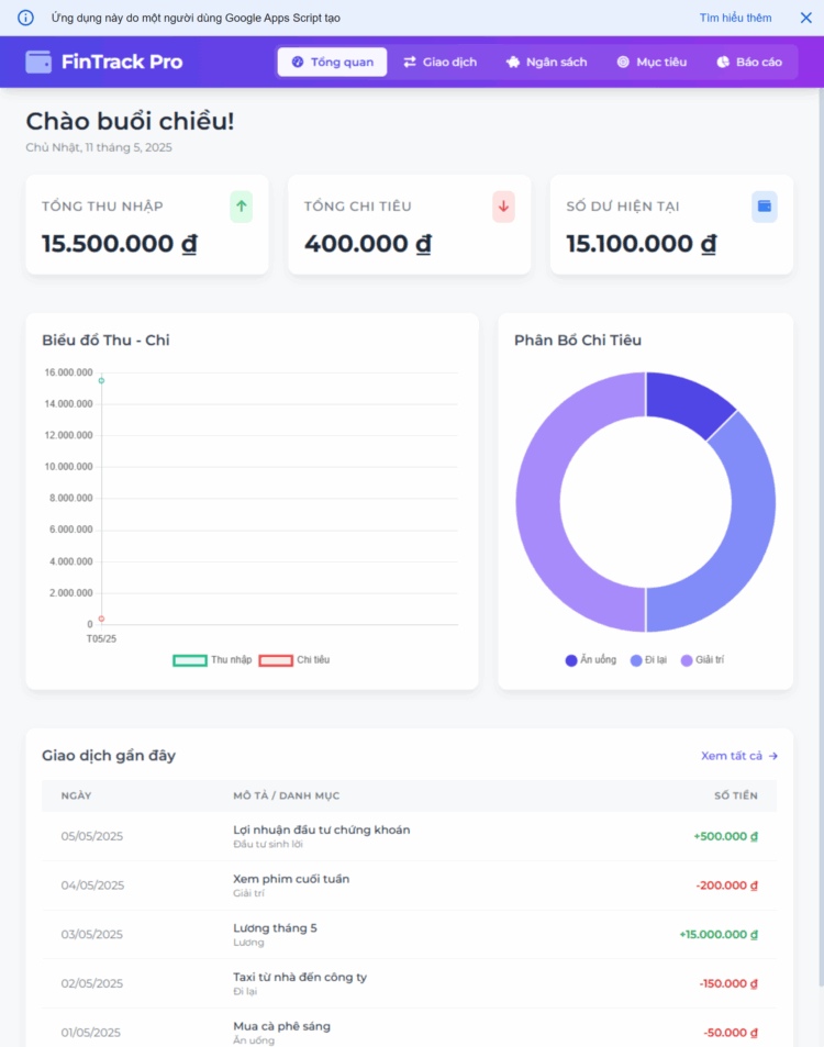 FinTrack Pro – Webapp Quản Lý Tài Chính Cá Nhân