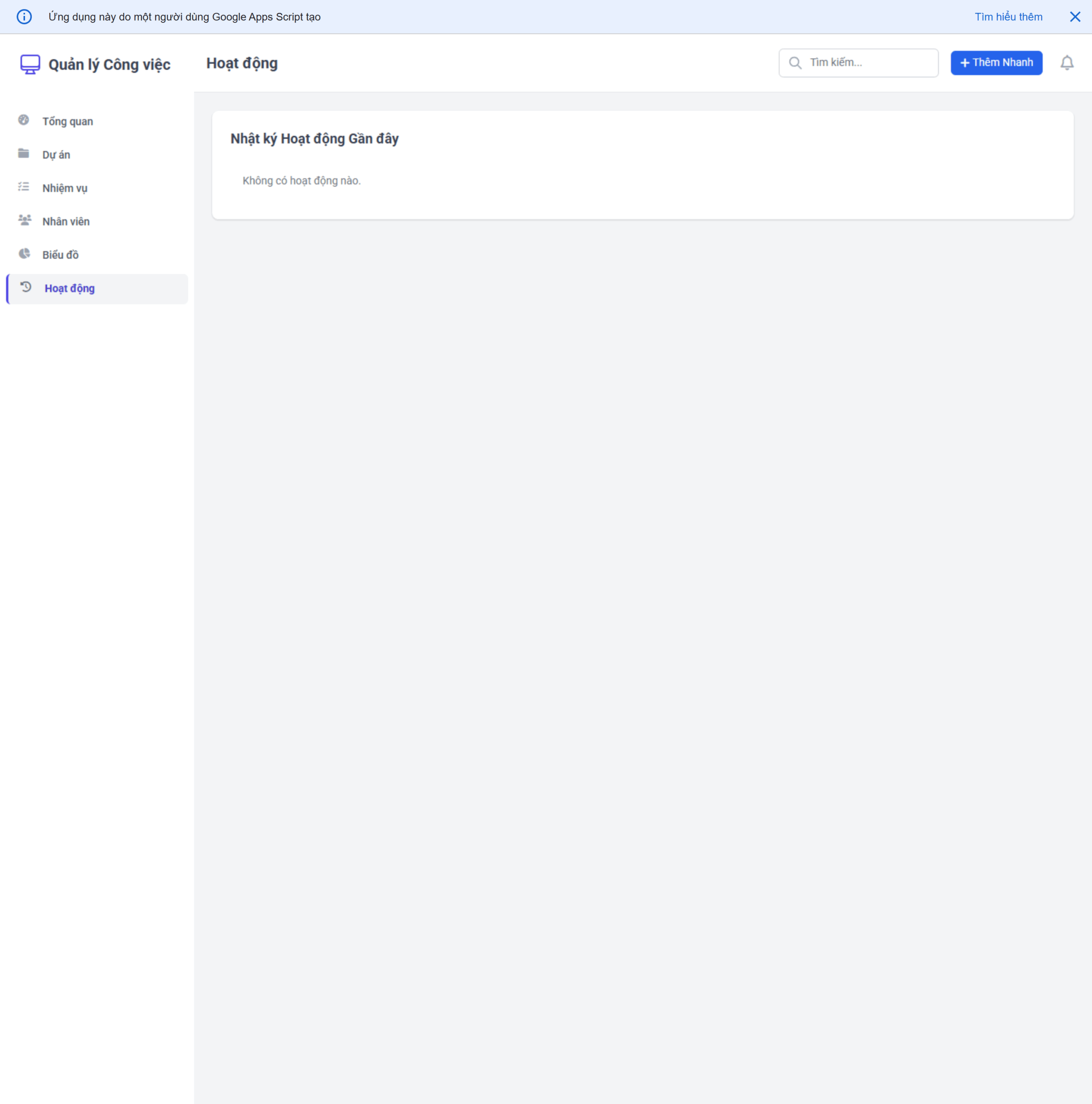Nhật ký hoạt động của hệ thống quản lý công việc và nhân sự